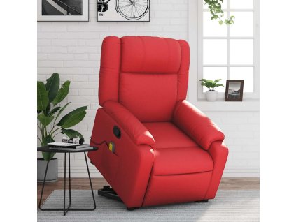 Zvedací masážní polohovací křeslo červené umělá kůže 3205162