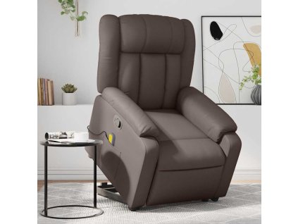 Zvedací masážní polohovací křeslo hnědé umělá kůže 3205273