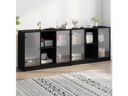 Knihovna s dvířky černá 204 x 37 x 75 cm kompozitní dřevo 3206532