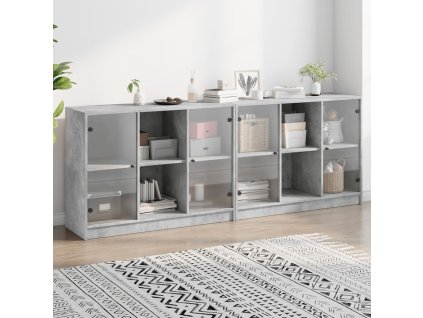 Knihovna s dvířky betonově šedá 204x37x75 cm kompozitní dřevo 3206534