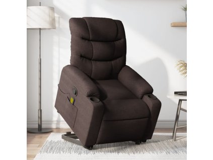 Zvedací masážní polohovací křeslo tmavě hnědé textil 3206659