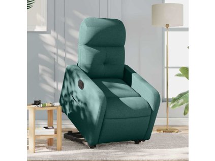 Elektrické zvedací polohovací křeslo tmavě zelené textil 3206819