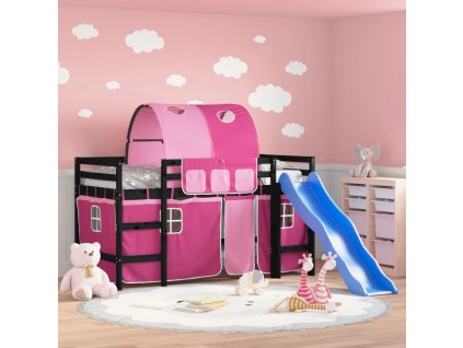 Dětská patrová postel s tunelem růžová 80x200 cm masiv borovice 3207044