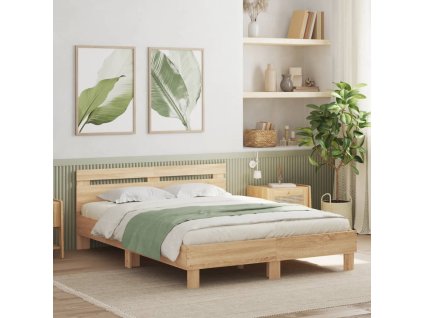 Rám postele s čelem dub sonoma 140 x 190 cm kompozitní dřevo 3207436