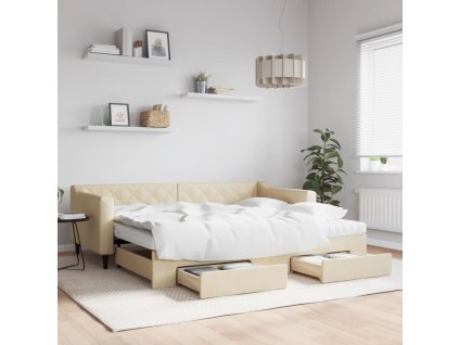 Válenda s přistýlkou a zásuvkami krémová 90 x 200 cm textil 3197484