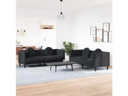 2dílná sedací souprava s polštáři černá samet 3209262