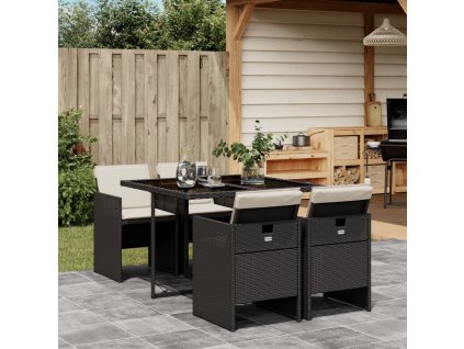 5dílný zahradní jídelní set s poduškami černý polyratan 3210534