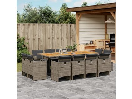 13dílný zahradní jídelní set s poduškami šedý polyratan 3210686