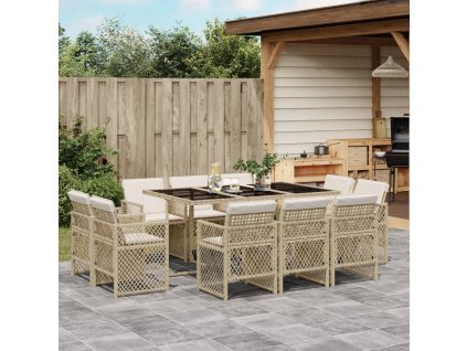 11dílný zahradní jídelní set s poduškami béžový polyratan 3210850