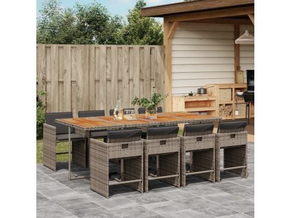 9dílný zahradní jídelní set s poduškami šedý polyratan 3211106