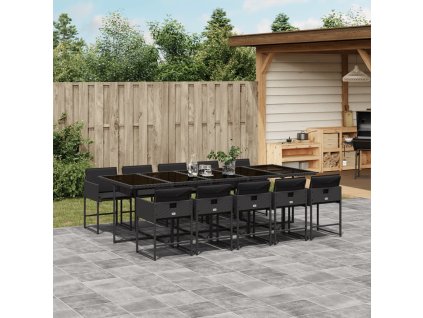 11dílný zahradní jídelní set s poduškami černý polyratan 3211291