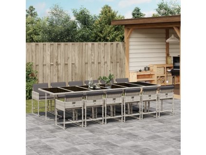 13dílný zahradní jídelní set s poduškami světle šedý polyratan 3211307