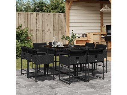 9dílný zahradní jídelní set s poduškami černý polyratan 3211375