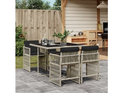 5dílný zahradní jídelní set s poduškami světle šedý polyratan 3211619