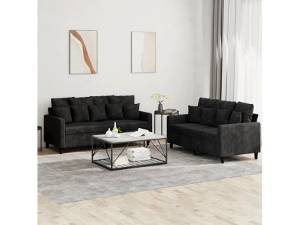 2dílná sedací souprava s poduškami černá samet 3201705