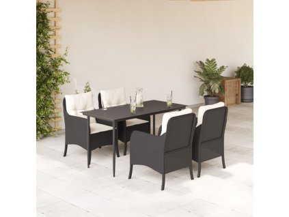 5dílný zahradní jídelní set s poduškami černý polyratan 3211908