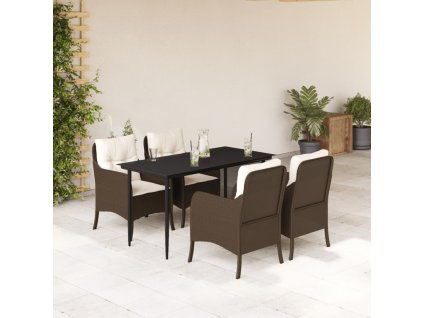 5dílný zahradní jídelní set s poduškami hnědý polyratan 3211936