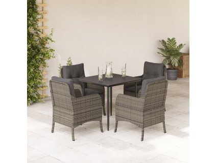 5dílný zahradní jídelní set s poduškami šedý polyratan 3211949