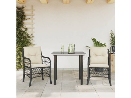 3dílný bistro set s poduškami černý polyratan 3212089