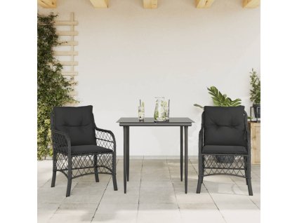 3dílný bistro set s poduškami černý polyratan 3212096