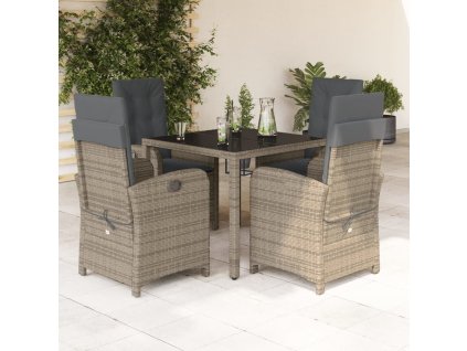 5dílný zahradní jídelní set s poduškami šedý polyratan 3212214
