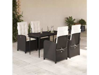 5dílný zahradní jídelní set s poduškami černý polyratan 3212293