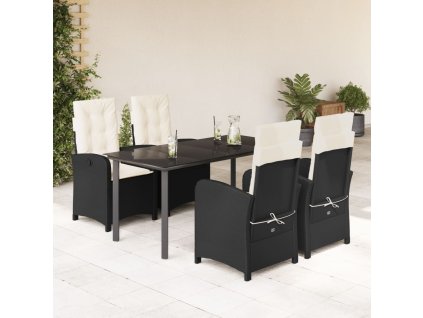 5dílný zahradní jídelní set s poduškami černý polyratan 3212304