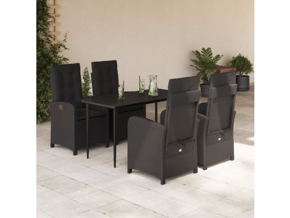 5dílný zahradní jídelní set s poduškami černý polyratan 3212313