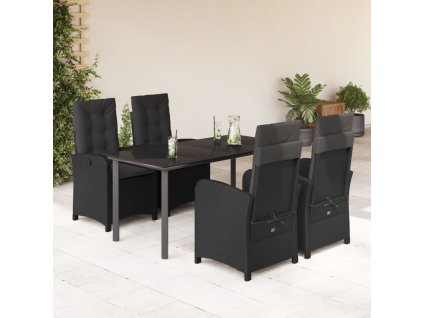 5dílný zahradní jídelní set s poduškami černý polyratan 3212324
