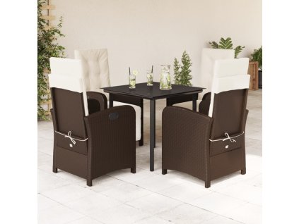5dílný zahradní jídelní set s poduškami hnědý polyratan 3212342