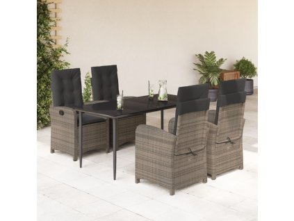 5dílný zahradní jídelní set s poduškami šedý polyratan 3212354