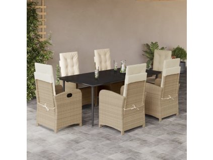 7dílný zahradní jídelní set s poduškami béžový polyratan 3212377