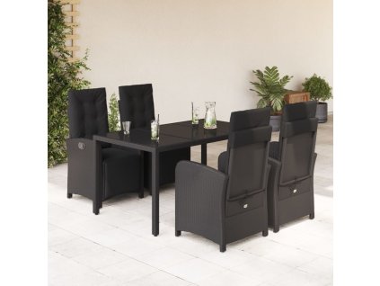 5dílný zahradní jídelní set s poduškami černý polyratan 3212458