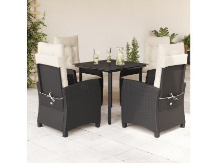 5dílný zahradní jídelní set s poduškami černý polyratan 3212733