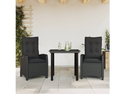 3dílný zahradní jídelní set s poduškami černý polyratan 3212752