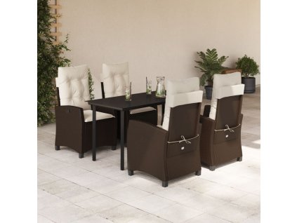 5dílný zahradní jídelní set s poduškami hnědý polyratan 3212775