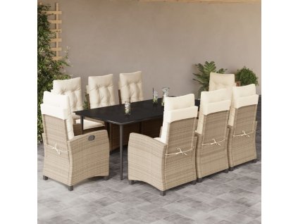9dílný zahradní jídelní set s poduškami béžový polyratan 3212810