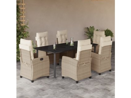 7dílný zahradní jídelní set s poduškami béžový polyratan 3212818