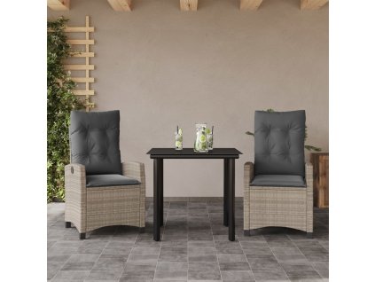 3dílný zahradní jídelní set s poduškami světle šedý polyratan 3212852