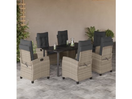 7dílný zahradní jídelní set s poduškami světle šedý polyratan 3212858
