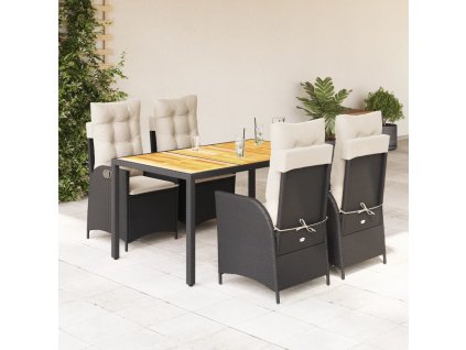 5dílný zahradní jídelní set s poduškami černý polyratan 3213088