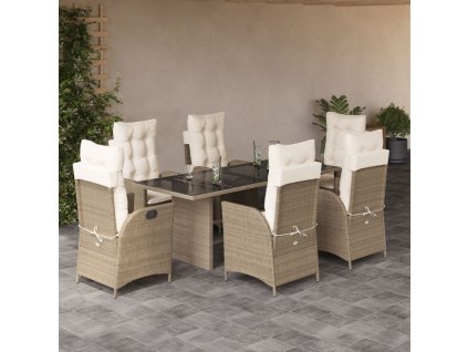 7dílný zahradní jídelní set s poduškami béžový polyratan 3213124