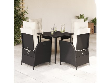 5dílný zahradní jídelní set s poduškami černý polyratan 3213155