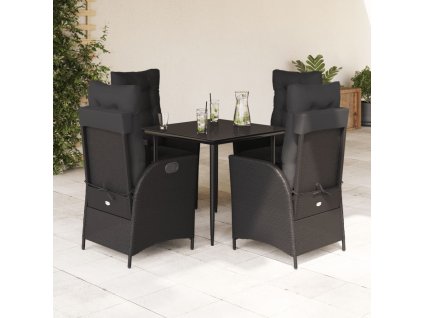 5dílný zahradní jídelní set s poduškami černý polyratan 3213176