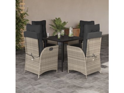5dílný zahradní jídelní set s poduškami světle šedý polyratan 3213275