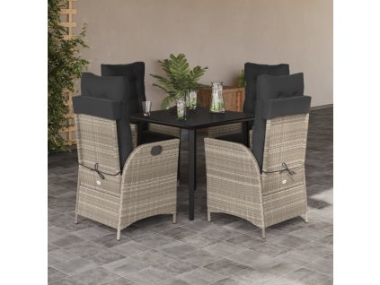 5dílný zahradní jídelní set s poduškami světle šedý polyratan 3213286