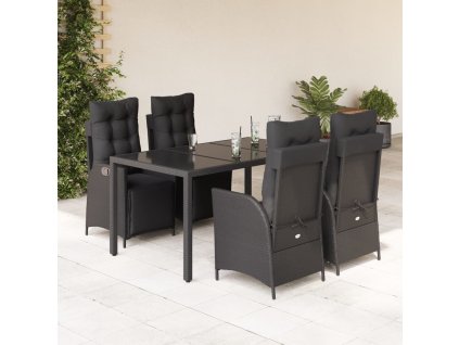 5dílný zahradní jídelní set s poduškami černý polyratan 3213322