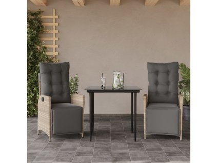 3dílný zahradní jídelní set s poduškami světle šedý polyratan 3213462