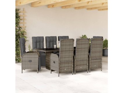 9dílný zahradní jídelní set s poduškami šedý polyratan 3213533