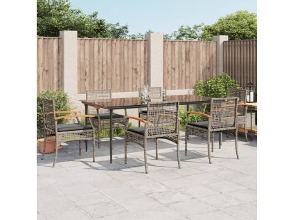 7dílný zahradní jídelní set s poduškami šedý polyratan 3213615